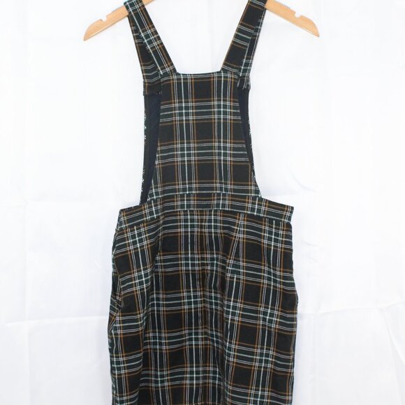 Forever 21 Green Black Yellow Plaid Medium Overalls Dress with Pockets - Picture 3 of 7